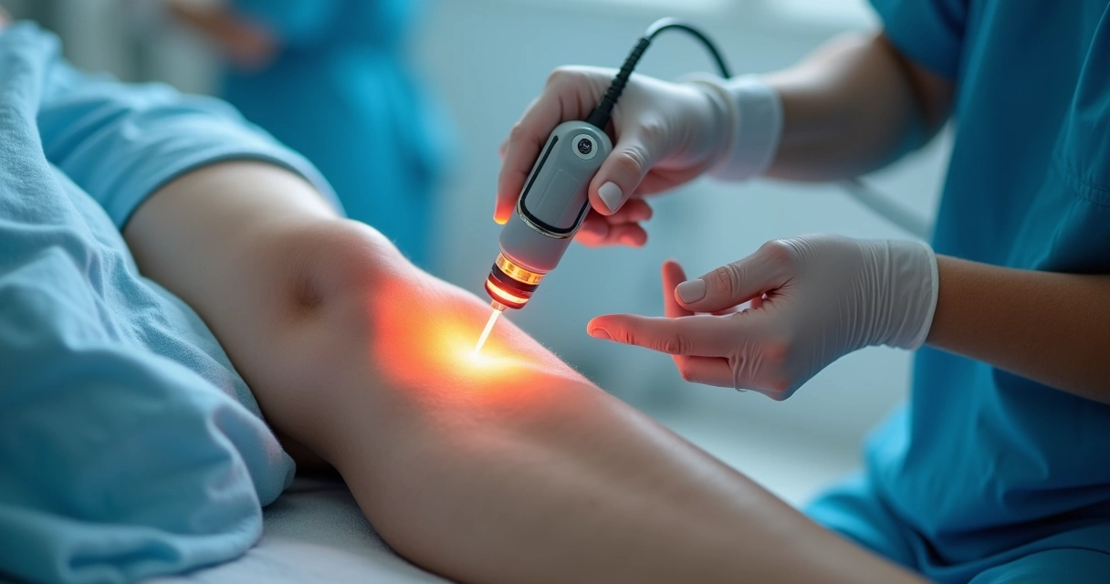Aplicação de laser nas pernas para tratamento de varizes 