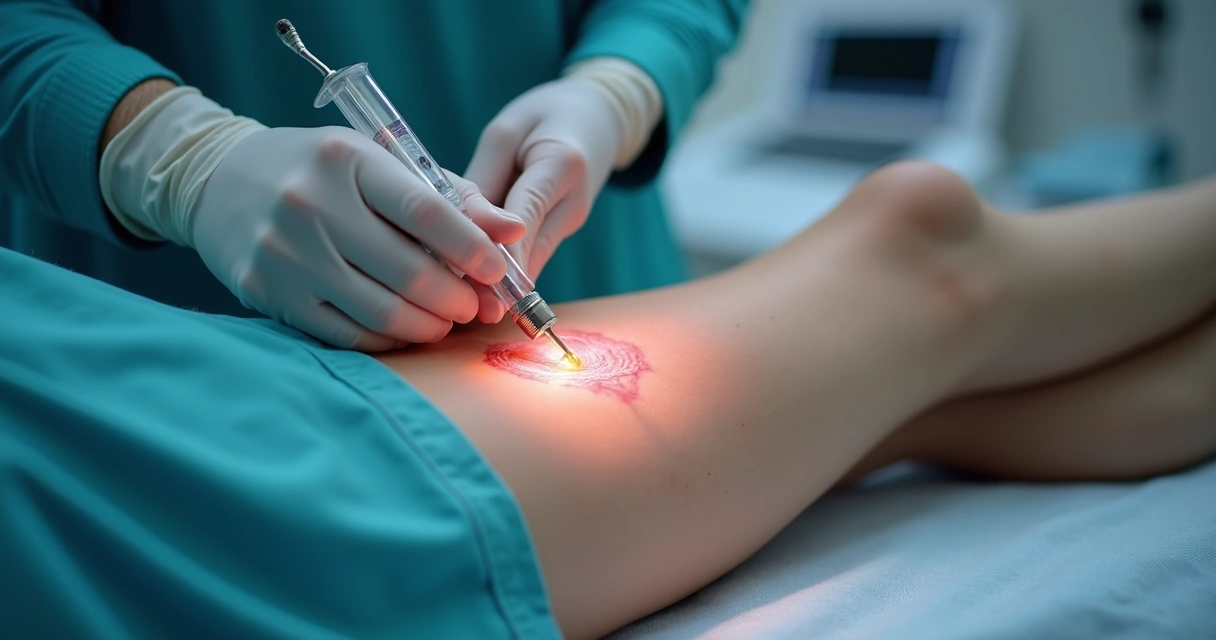 Aplicação de laser endovenoso guiado por ultrassom em paciente deitado