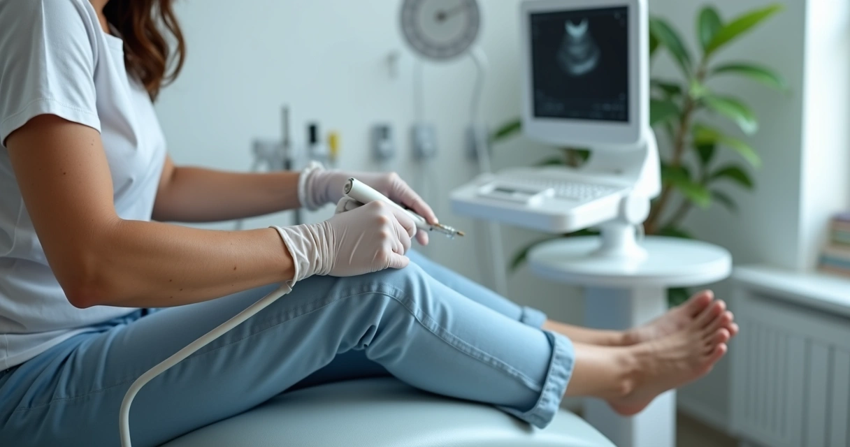 Procedimento moderno para tratamento de varizes com equipamentos tecnológicos em clínica 