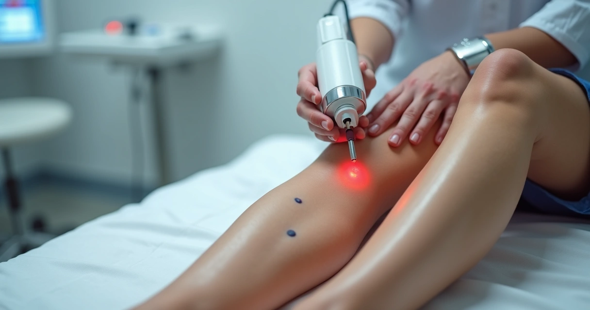 Aplicação de laser transdérmico em vasinhos na perna