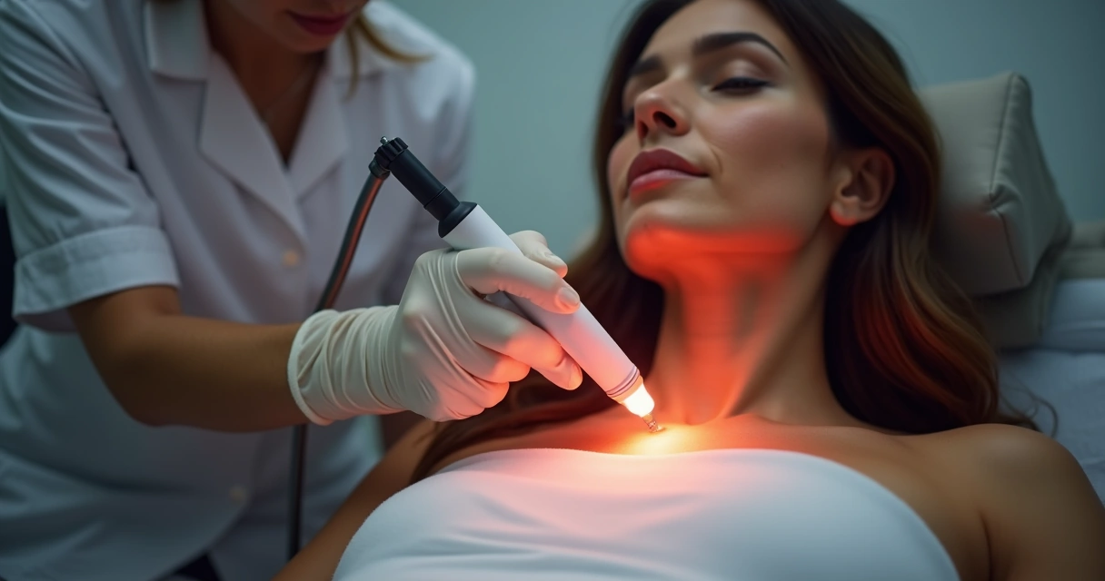 Aplicação de laser em pernas para tratamento de vasinhos 