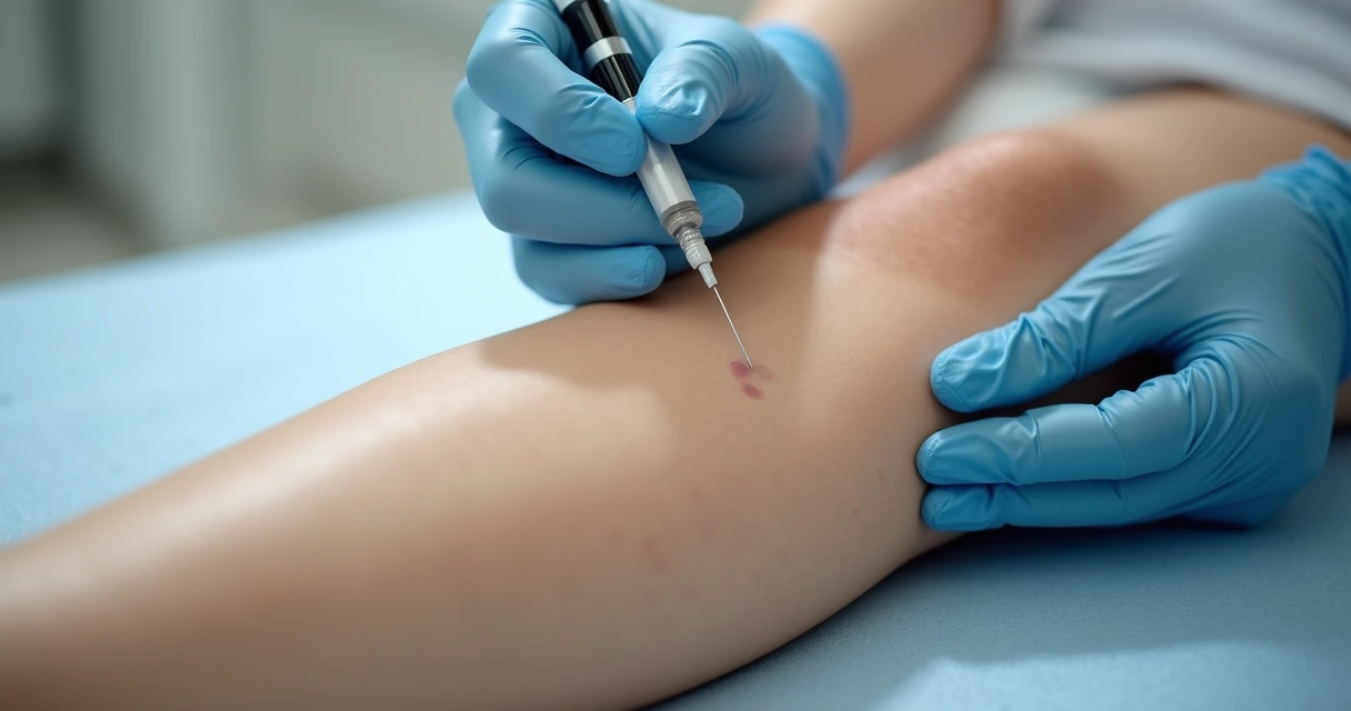 Aplicação de escleroterapia em vasinhos da perna 