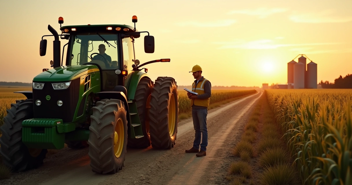 Inspeção de segurança em trator agrícola no campo