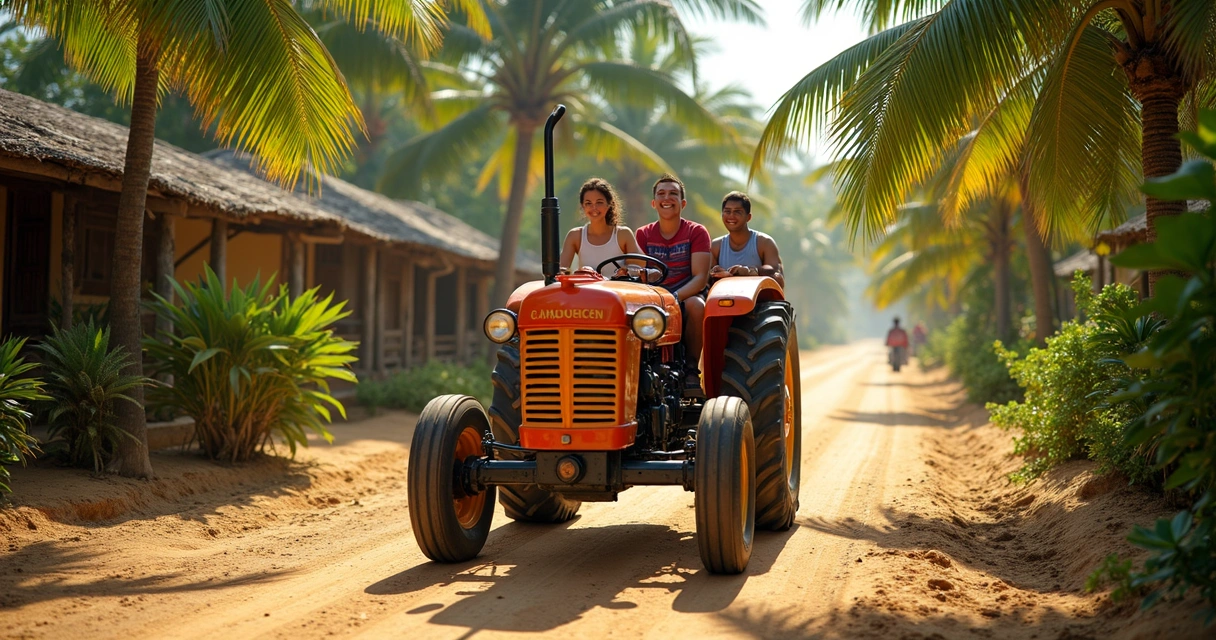 Trator adaptado transportando turistas em Boipeba 