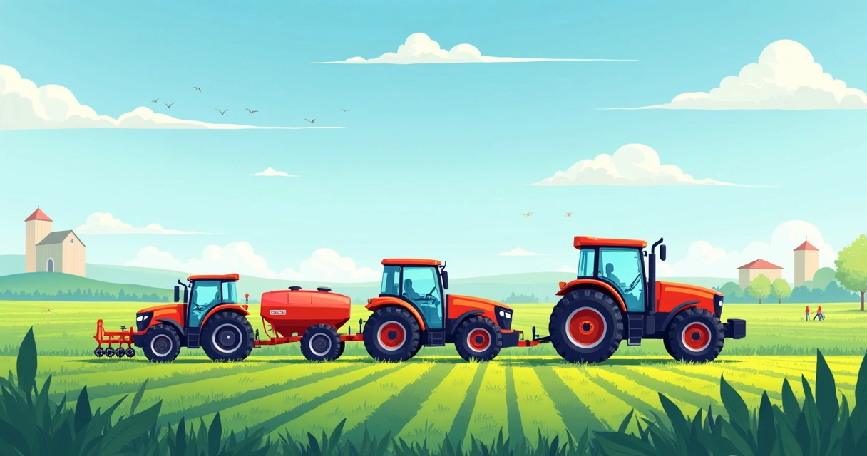Tratores e implementos agrícolas em lavoura