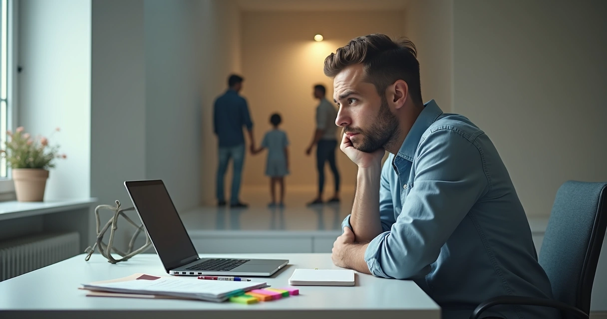 Pessoa em dúvida diante de dois caminhos profissionais 