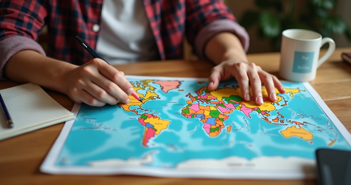 Traveler planning on a map with hotel options marked