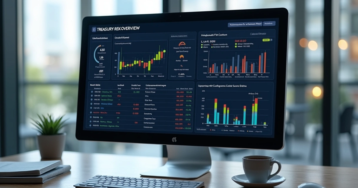 Treasury dashboard for FX risk with NDF contract visualization. 
