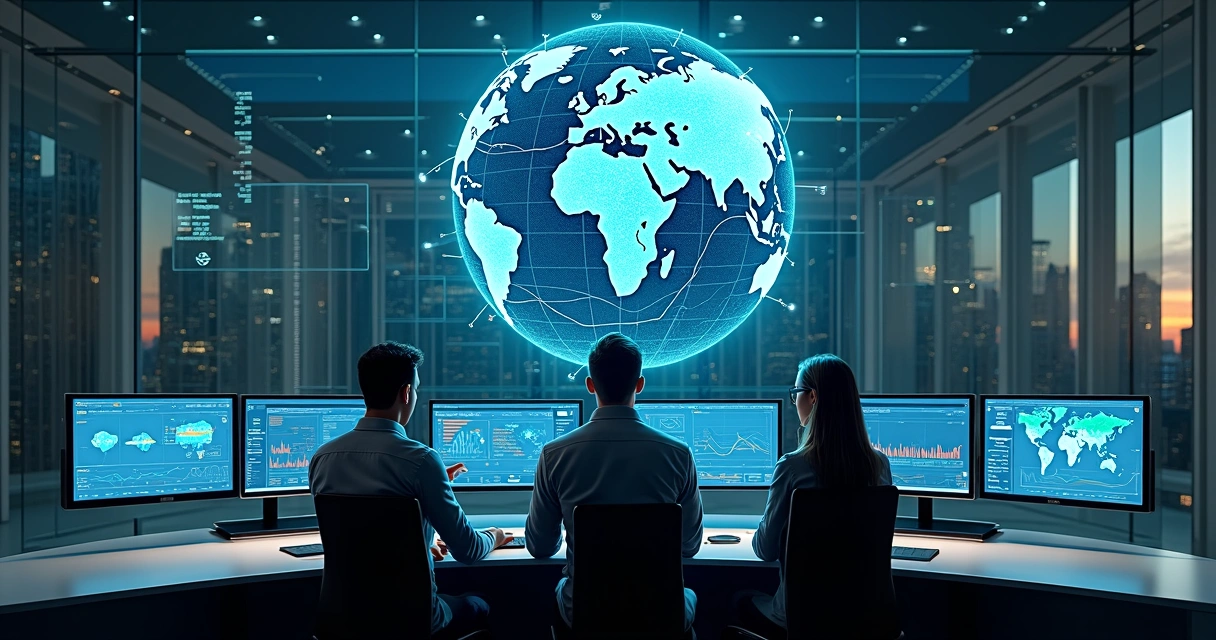 Treasury management command center with interconnected digital financial dashboards 