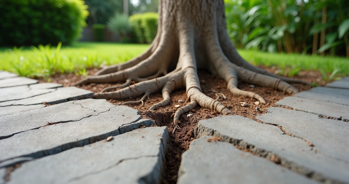 Tree roots under cracked concrete patio, Florida