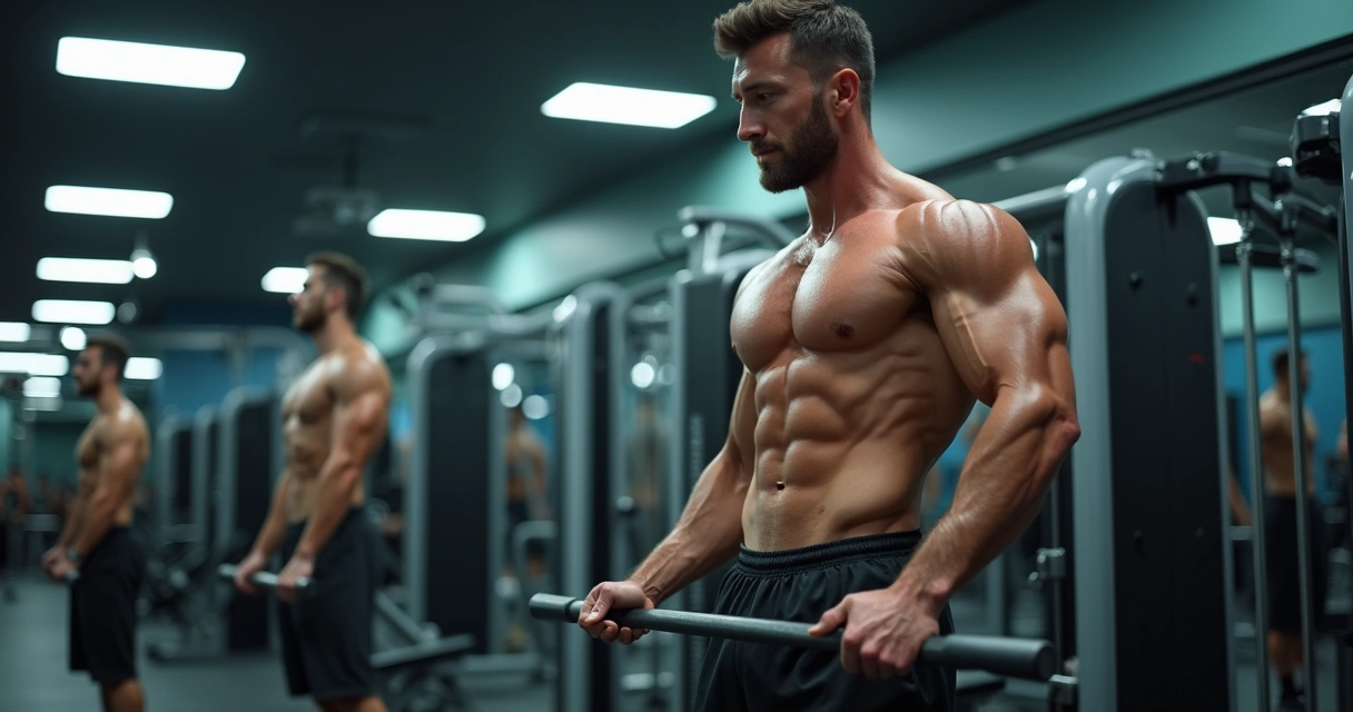 Treinador analisando a biomecânica de um praticante de musculação executando agachamento com barra na academia 