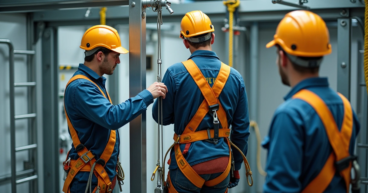 Instrutor orienta prática de trabalho em altura com EPIs