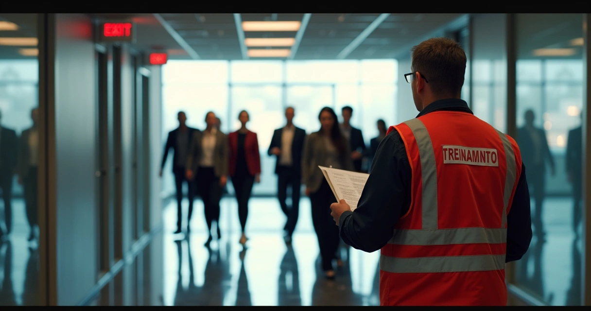 Simulação de evacuação conduzida pela brigada de incêndio em ambiente empresarial 