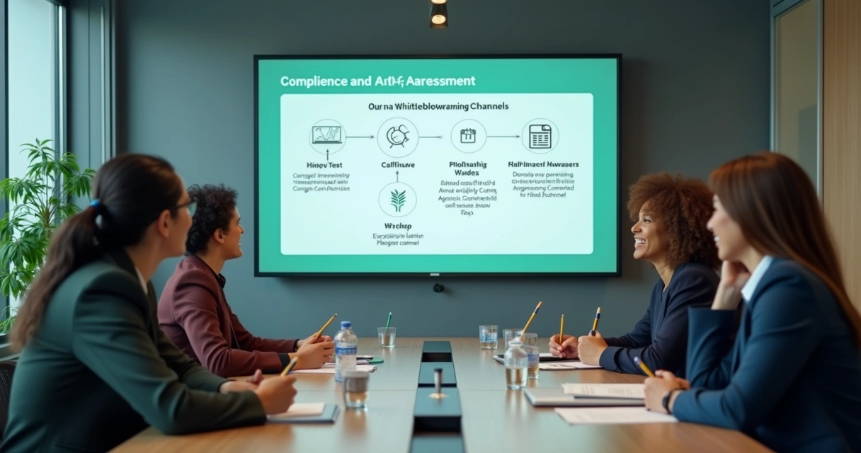 Treinamento sobre canal de denúncia com colaboradores em ambiente corporativo 