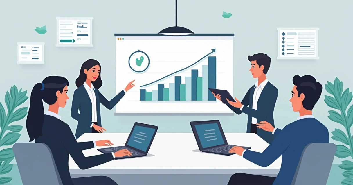 Parceiros participando de treinamento online, fundo com gráficos e certificados 