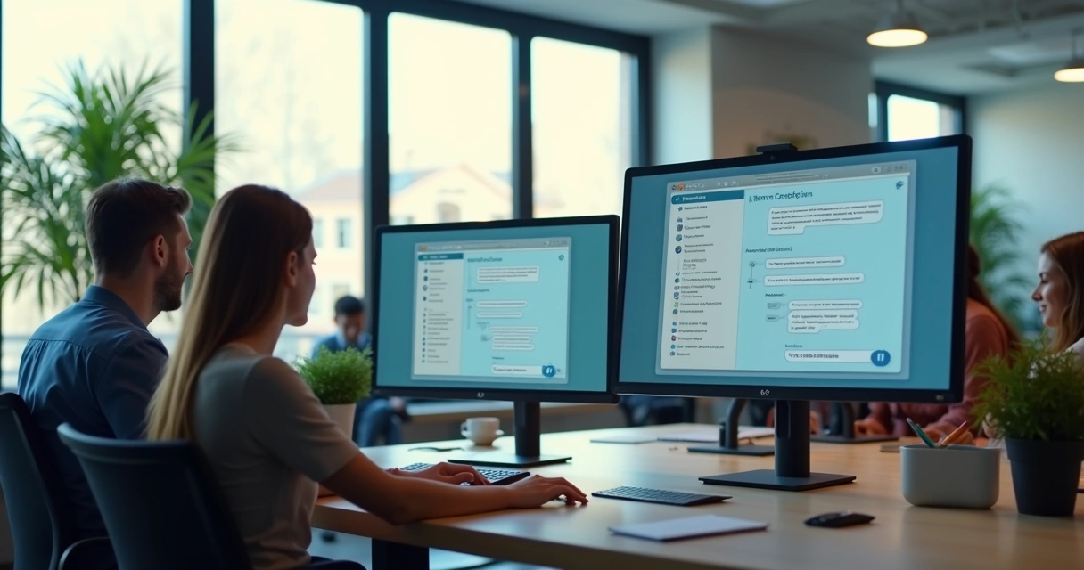 Treinamento interno com chatbot em tela de computador 