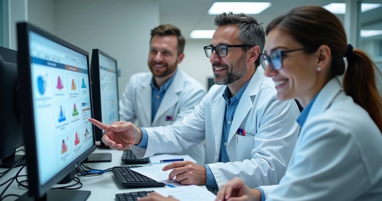 Profissionais de clínica odontológica em treinamento prático digital 