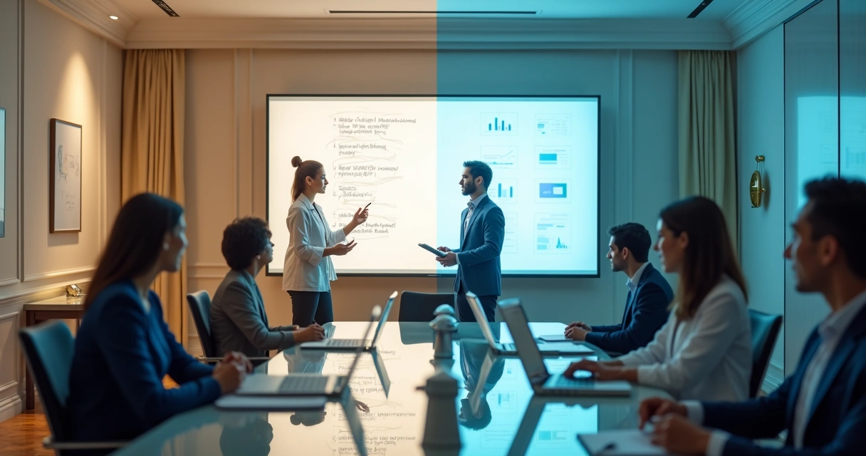 Divisão visual entre treinamento clínico presencial e online para equipe de atendimento 