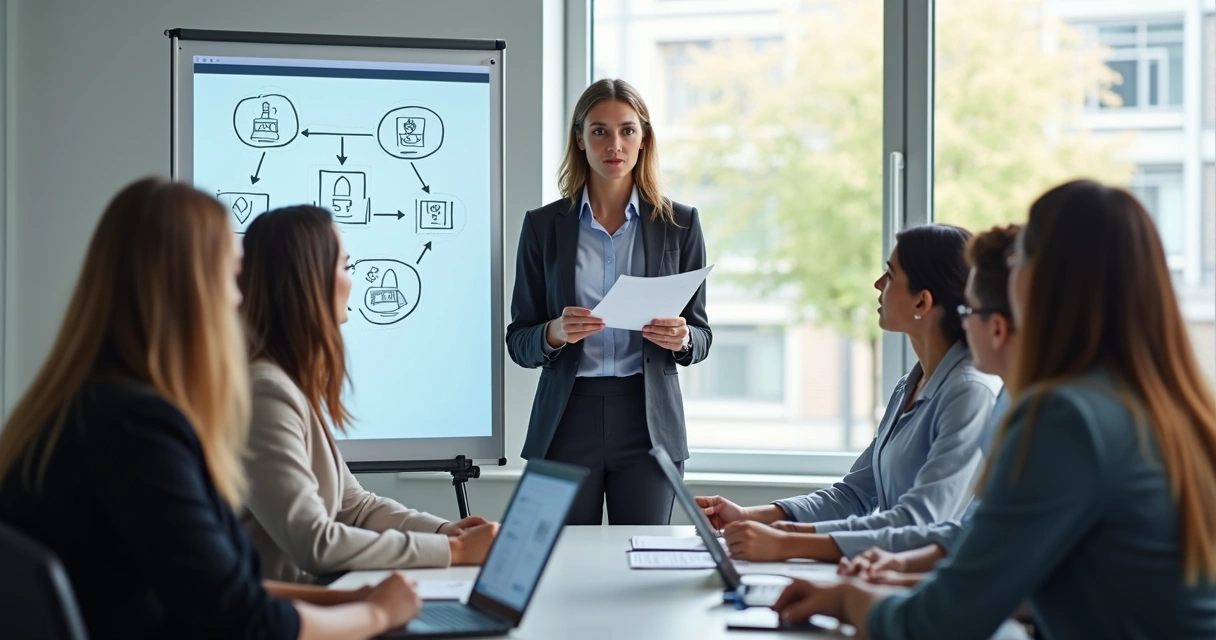 Palestra de cibersegurança sendo ministrada para equipe de escritório atenta 