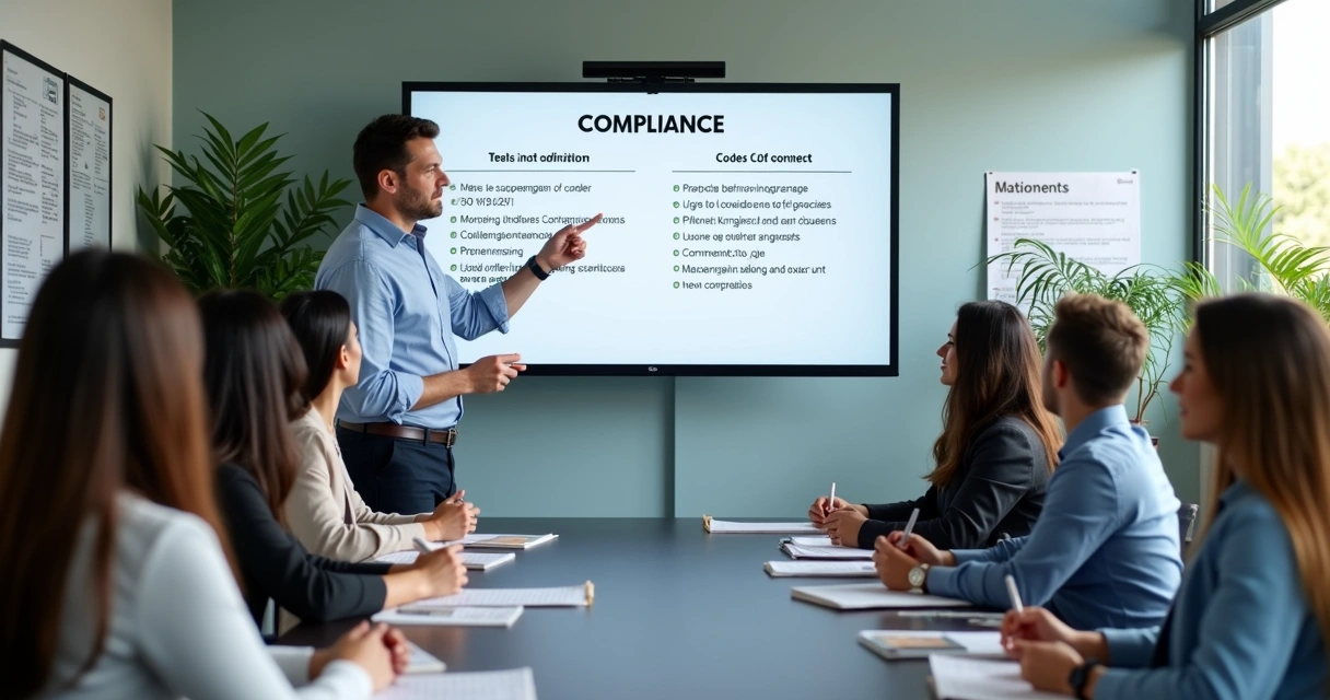 Equipe em treinamento sobre ética e compliance