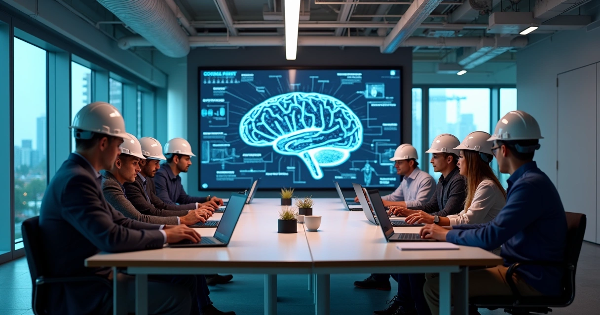 Profissionais de construtora em treinamento de IA