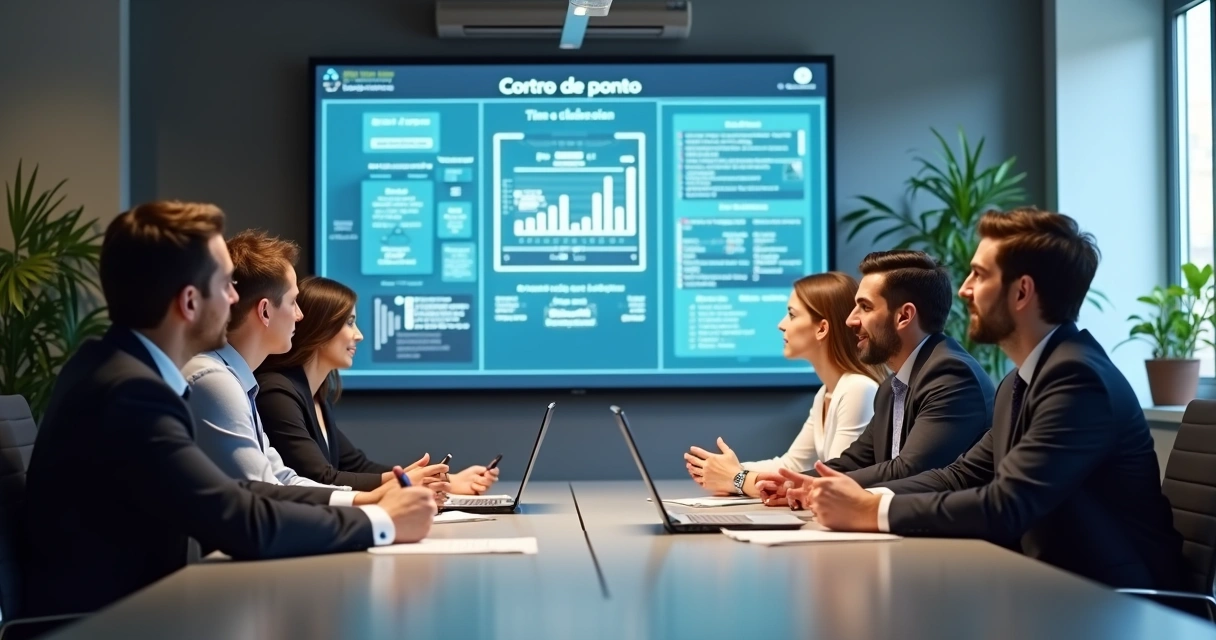 Treinamento sobre controle de ponto em sala de reunião 