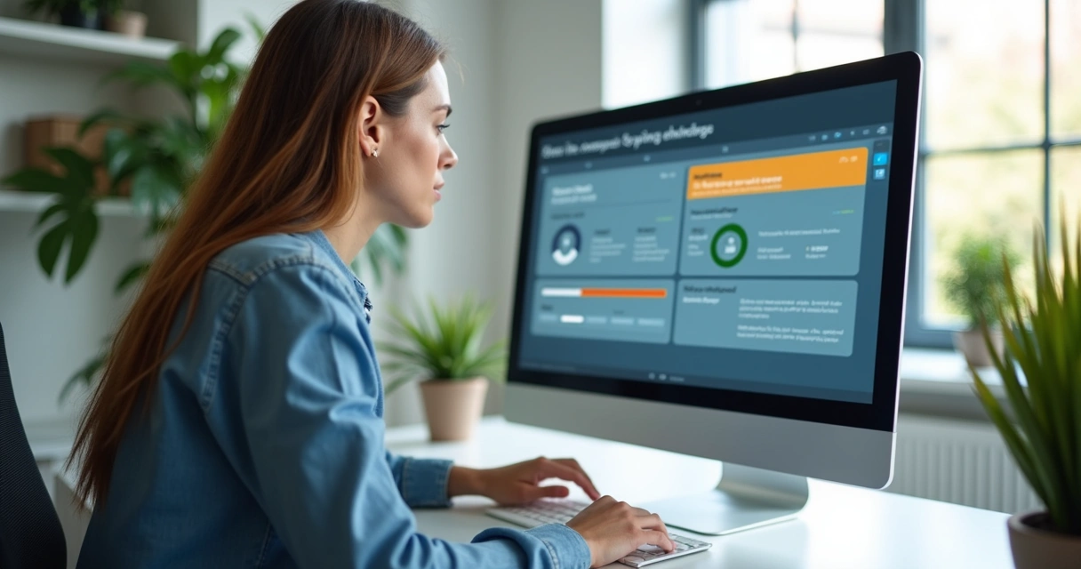 Funcionário acessando plataforma digital de treinamentos no computador 
