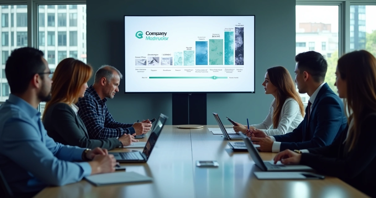 Equipe em treinamento online em ambiente corporativo
