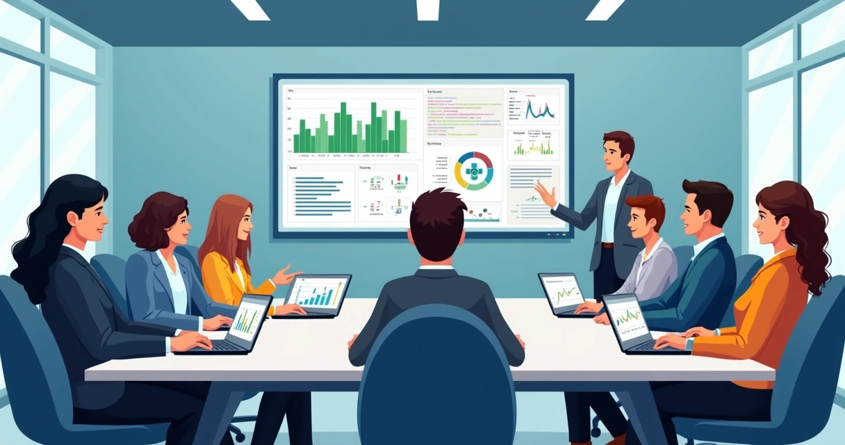 Profissionais trabalhando juntos em um treinamento prático com computadores e ferramentas digitais 