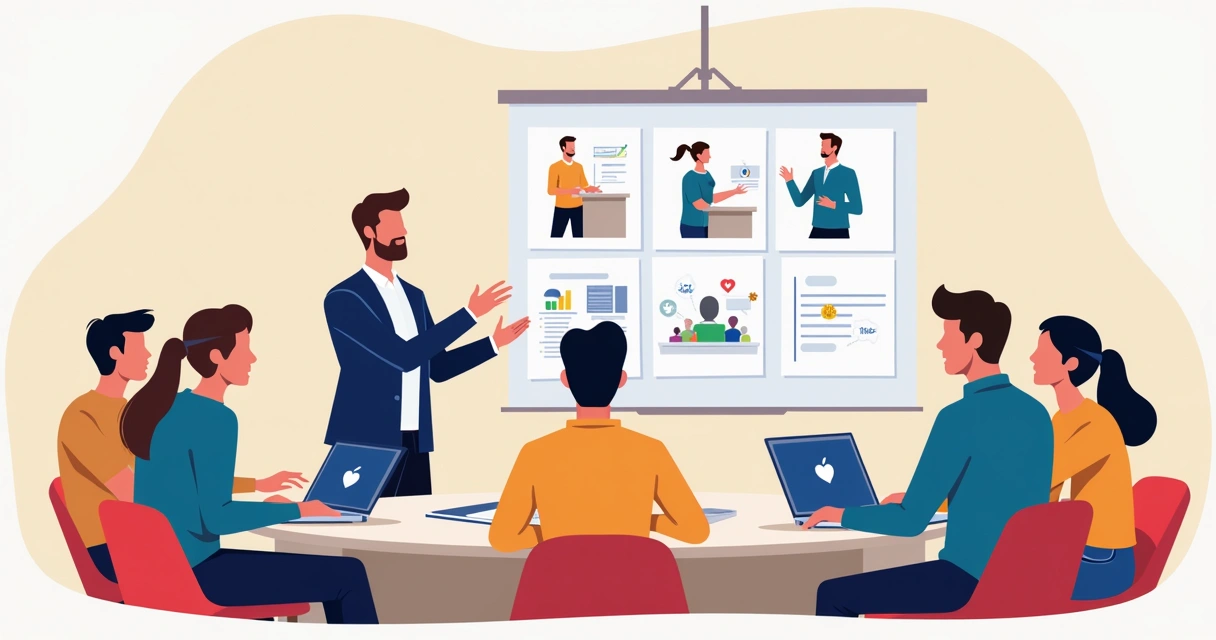 Apresentação corporativa mostrando treinamentos personalizados para diferentes equipes 