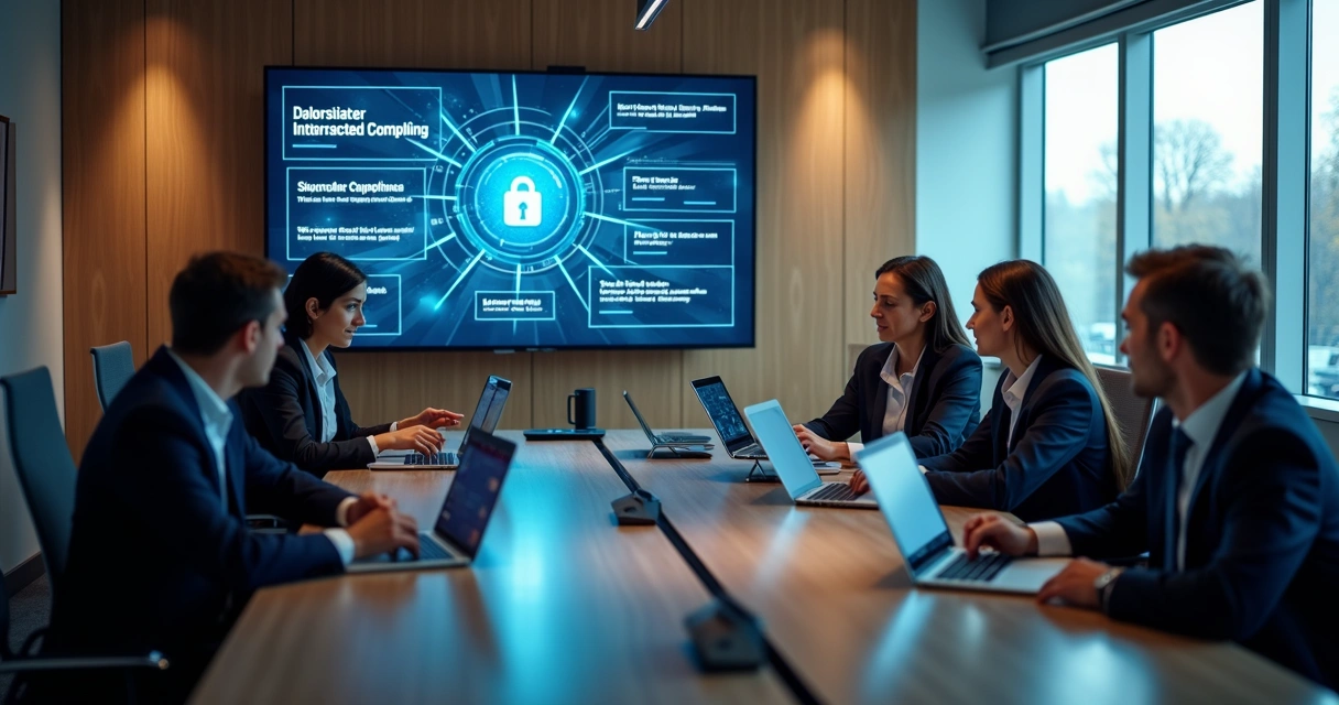 Equipe de advogados em treinamento digital interativo 