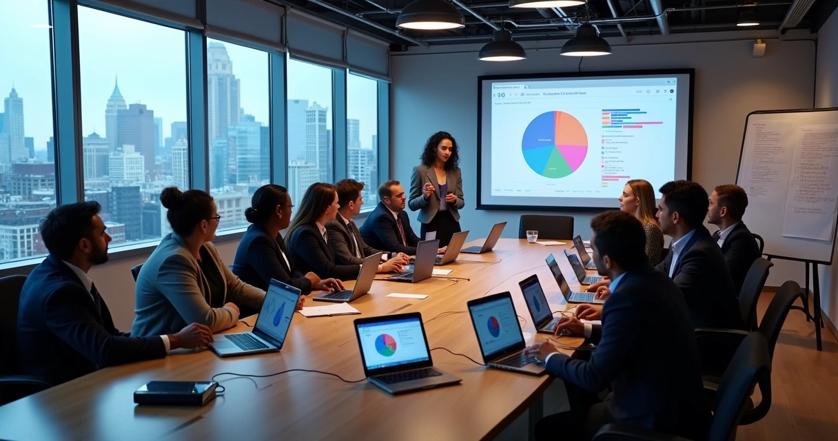 Equipe de prefeitura em treinamento com sistema digital 