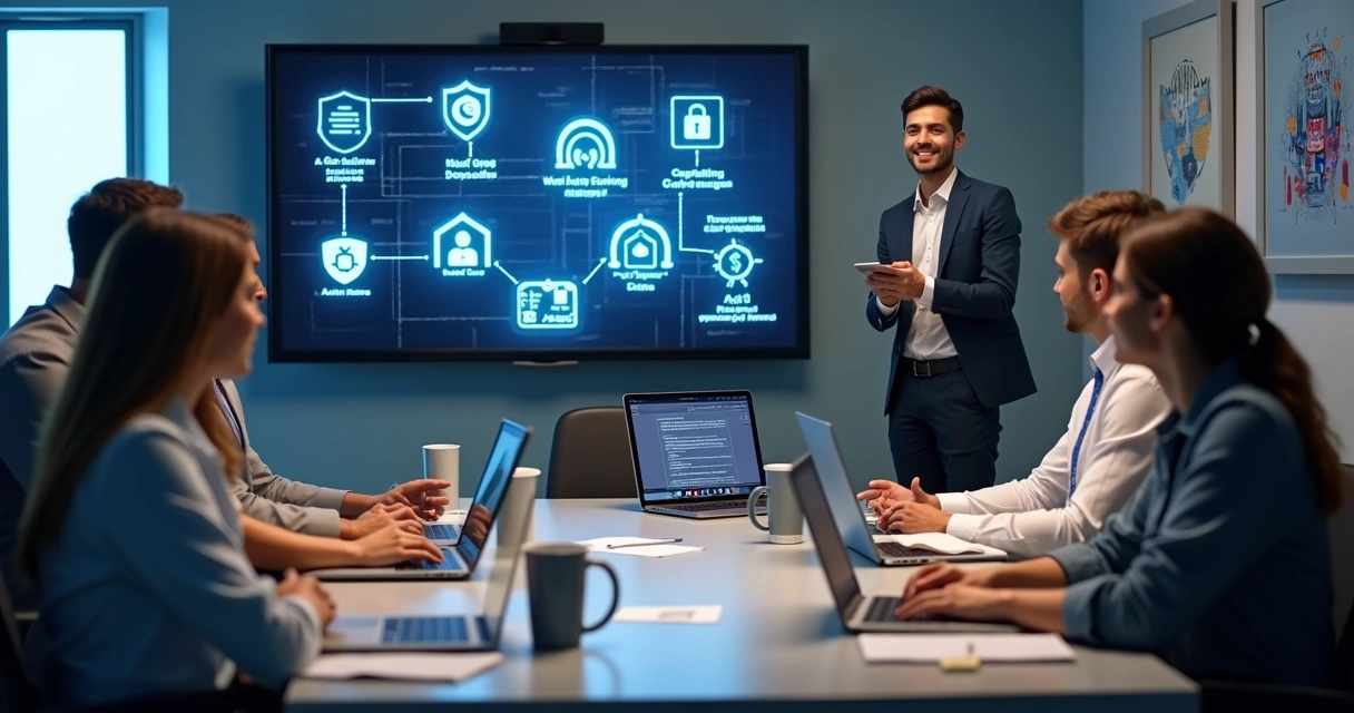 Sessão de treinamento digital com equipe de TI 