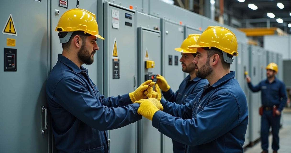 Treinamento prático de eletricistas em indústria 