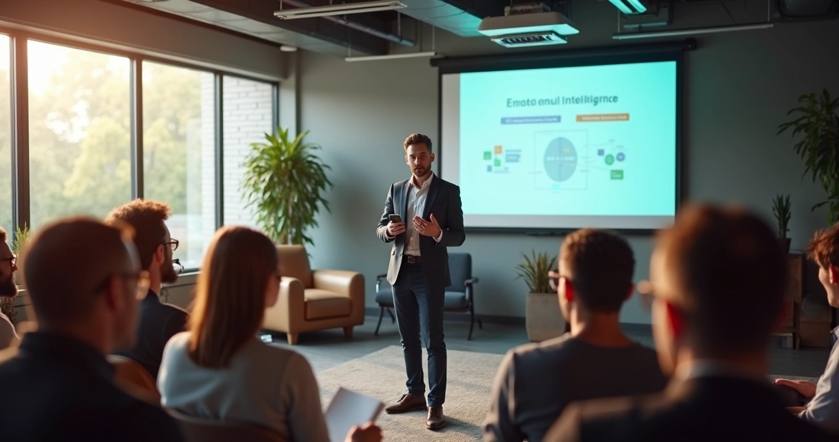 Profissional conduzindo treinamento emocional para grupo 