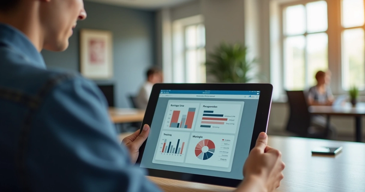 Funcionário participando de treinamento com tablet em empresa 