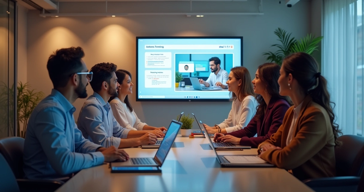Equipe de RH participando de treinamento online corporativo