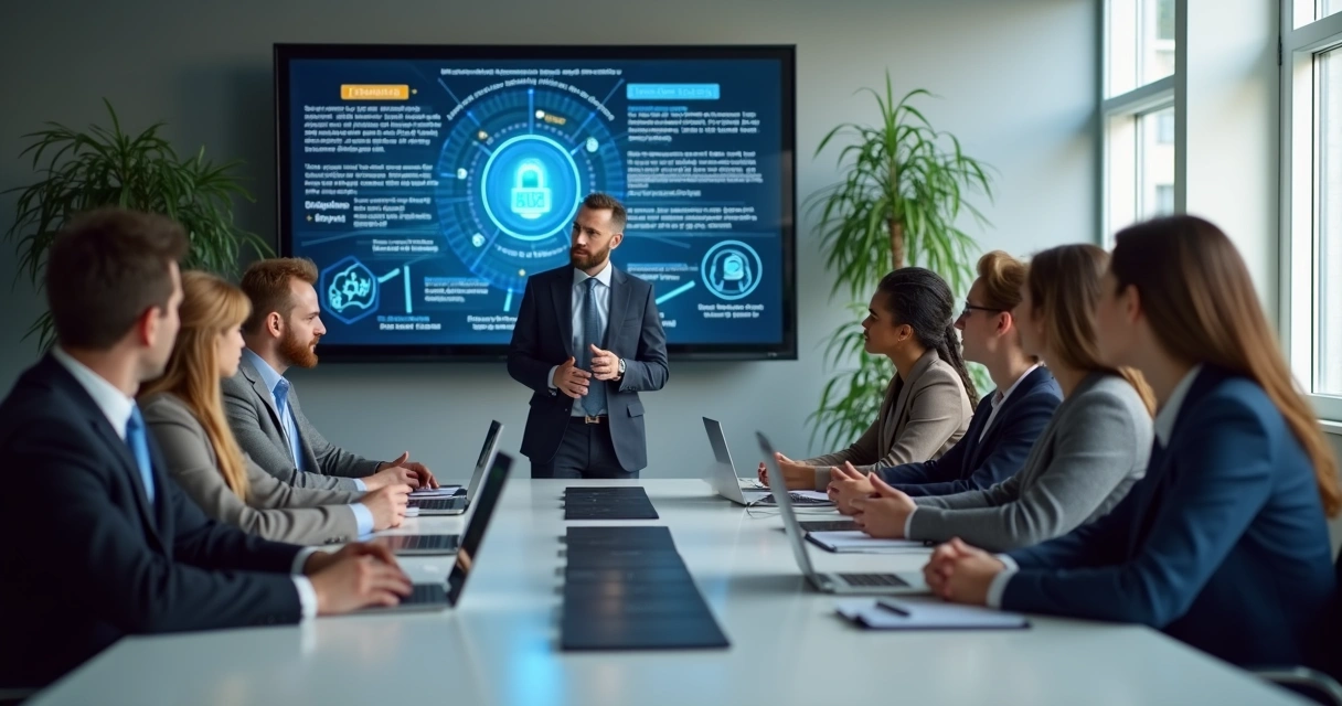 Equipe corporativa em treinamento de cibersegurança 