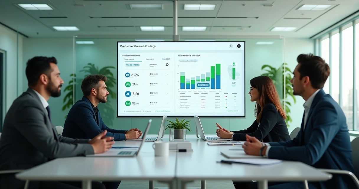 Equipe em treinamento para atendimento digital em sala de reunião 