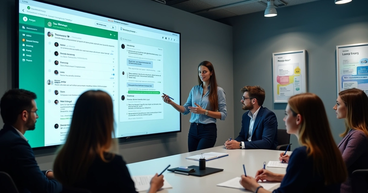 Equipe de atendimento em treinamento para usar canais integrados