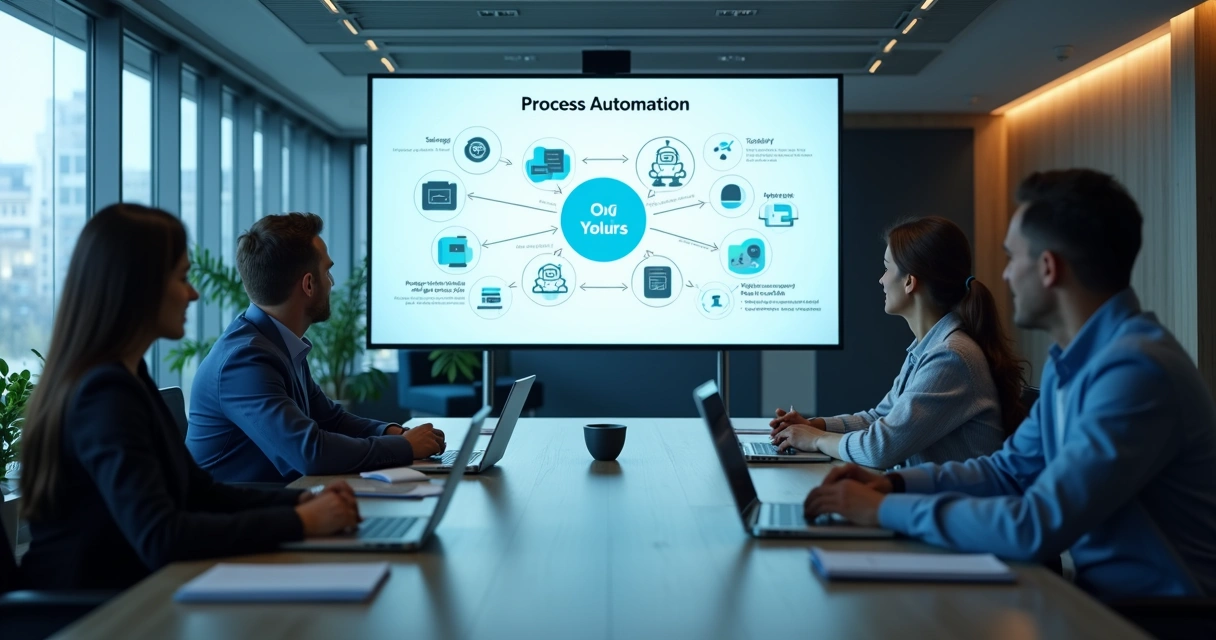 Equipe corporativa em treinamento sobre automação de processos 