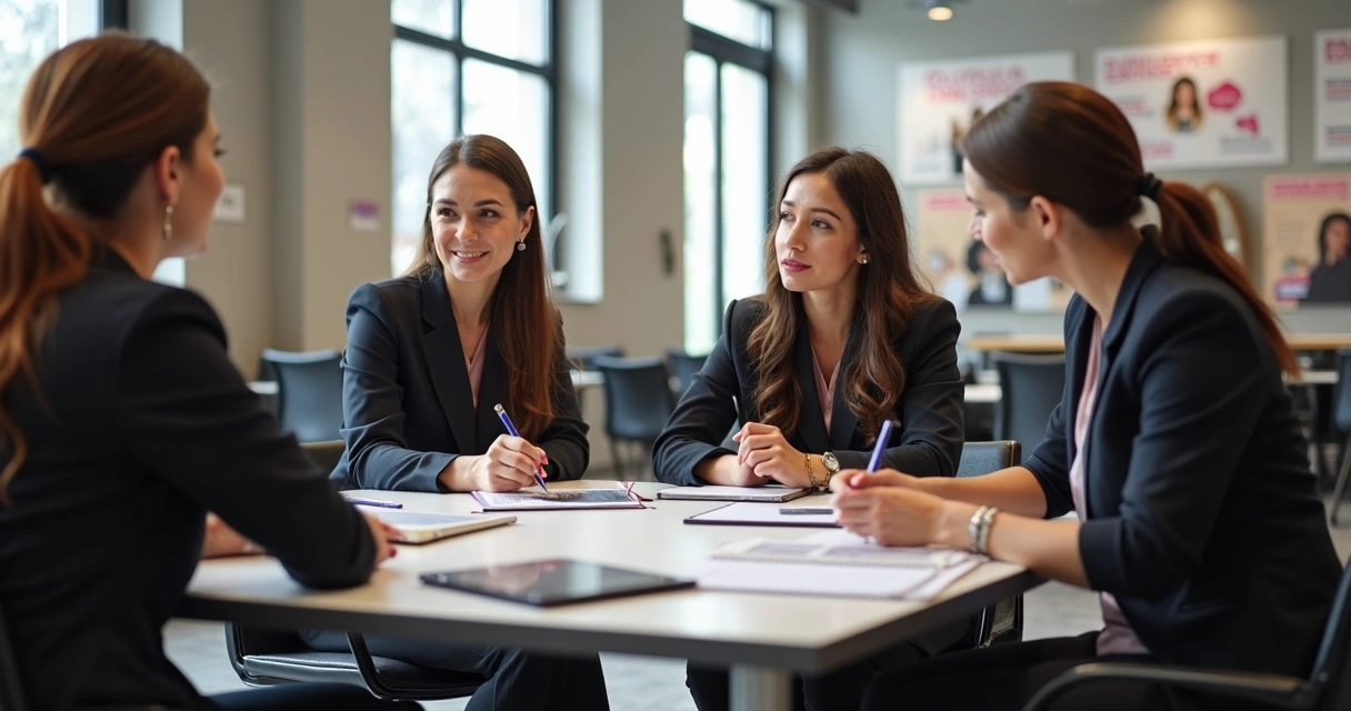 Equipe de salão de beleza em treinamento com instrutor 