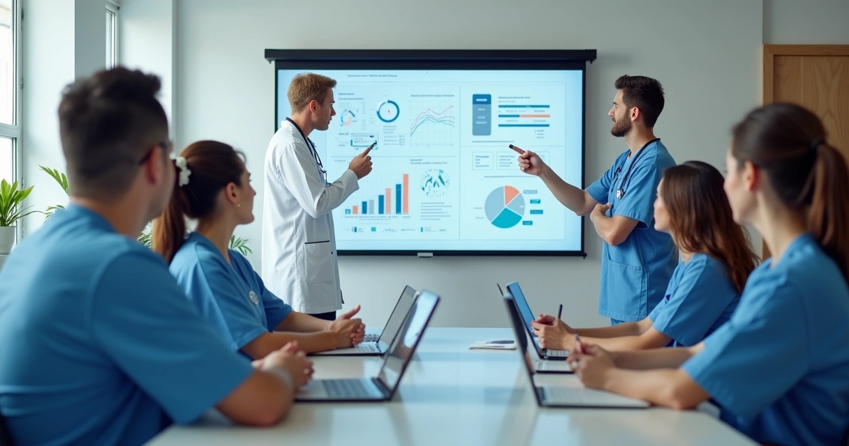 Treinamento de equipe médica em sala moderna 