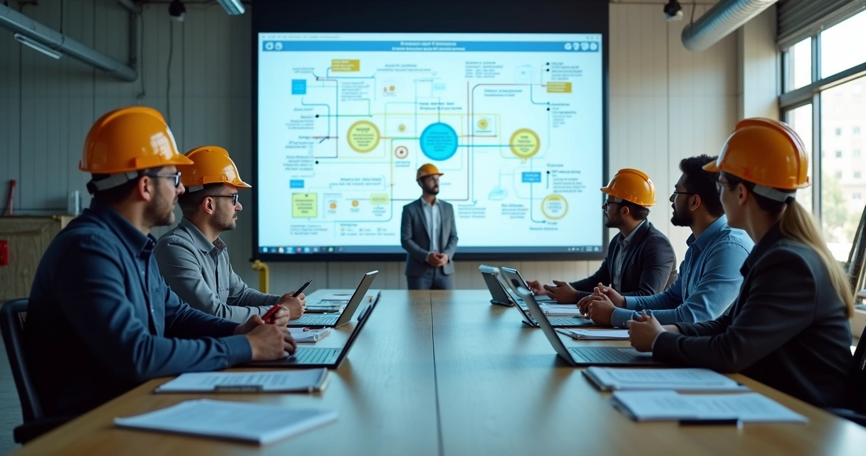 Equipe de construção reunida em treinamento 