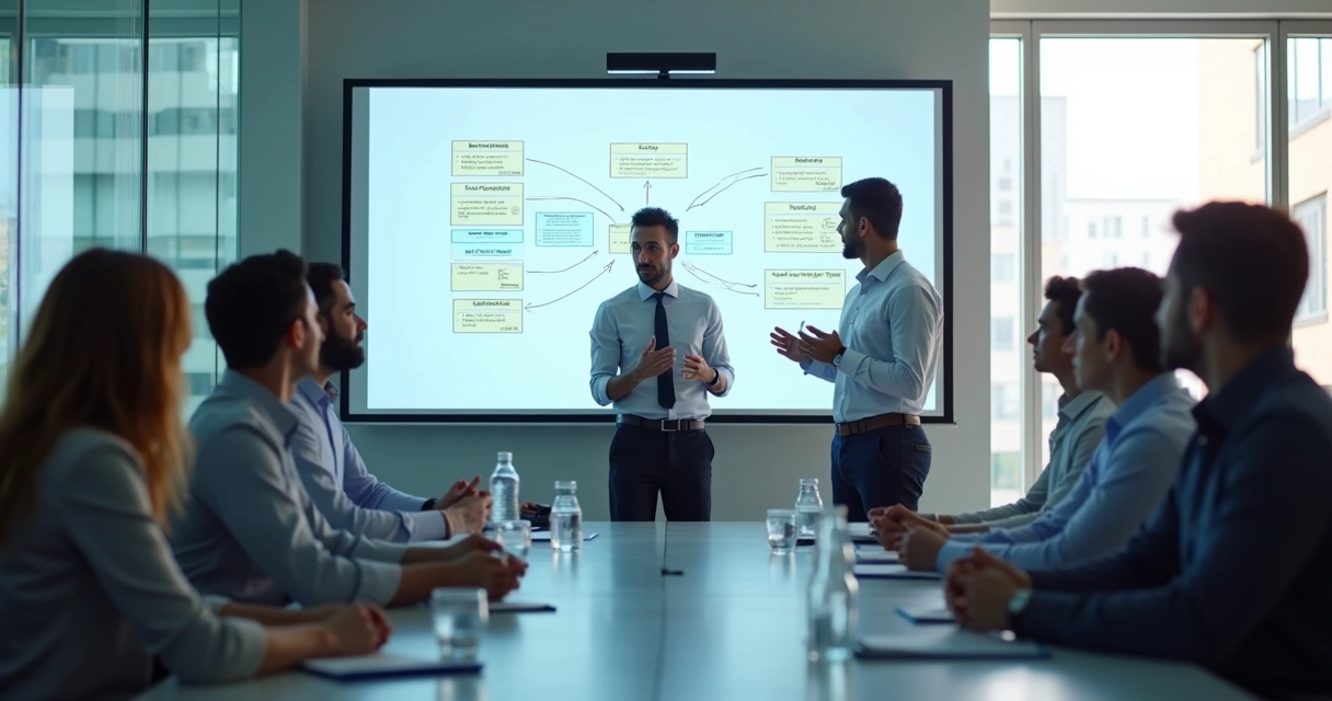 Treinamento de equipe sobre padronização de processos em empresa.