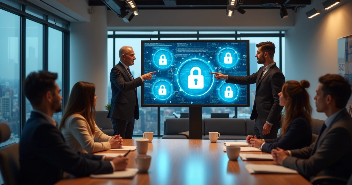 Equipe reunida em treinamento de proteção de dados