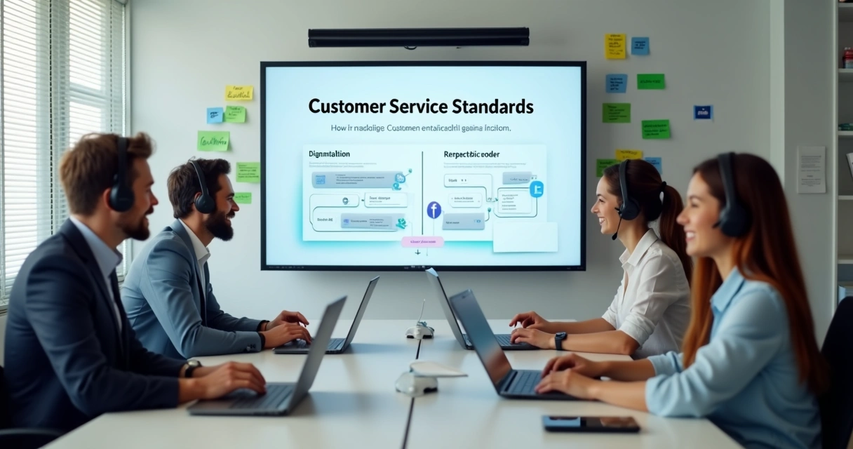 Equipe digital reunida em treinamento para atendimento padronizado