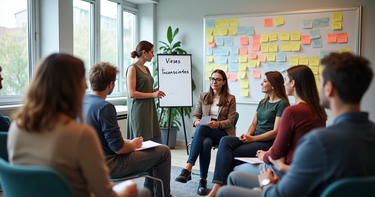 Equipe em treinamento sobre diversidade e vieses inconscientes 