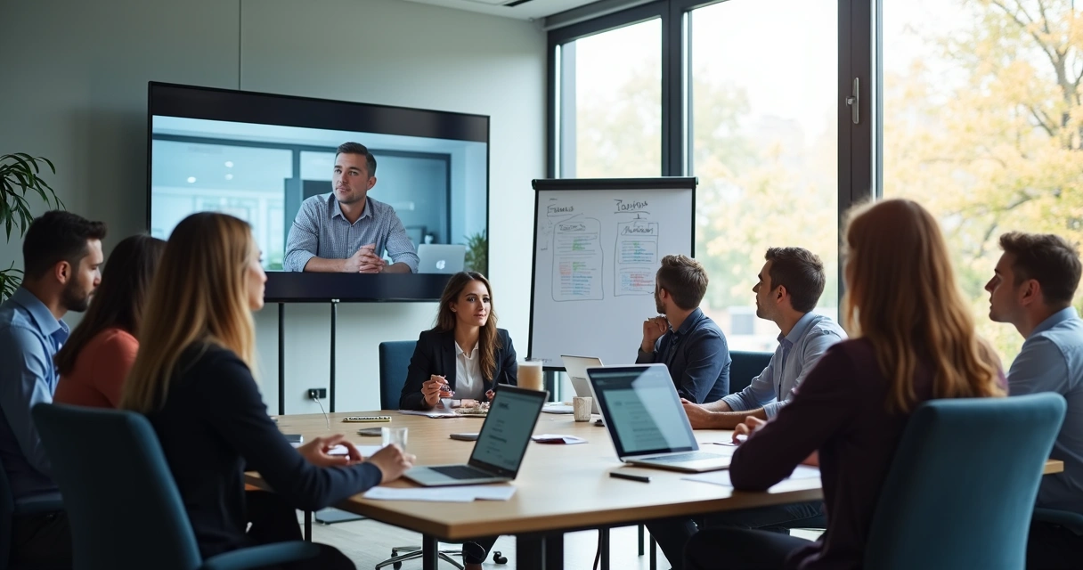 Equipe diversificada em treinamento presencial e online 