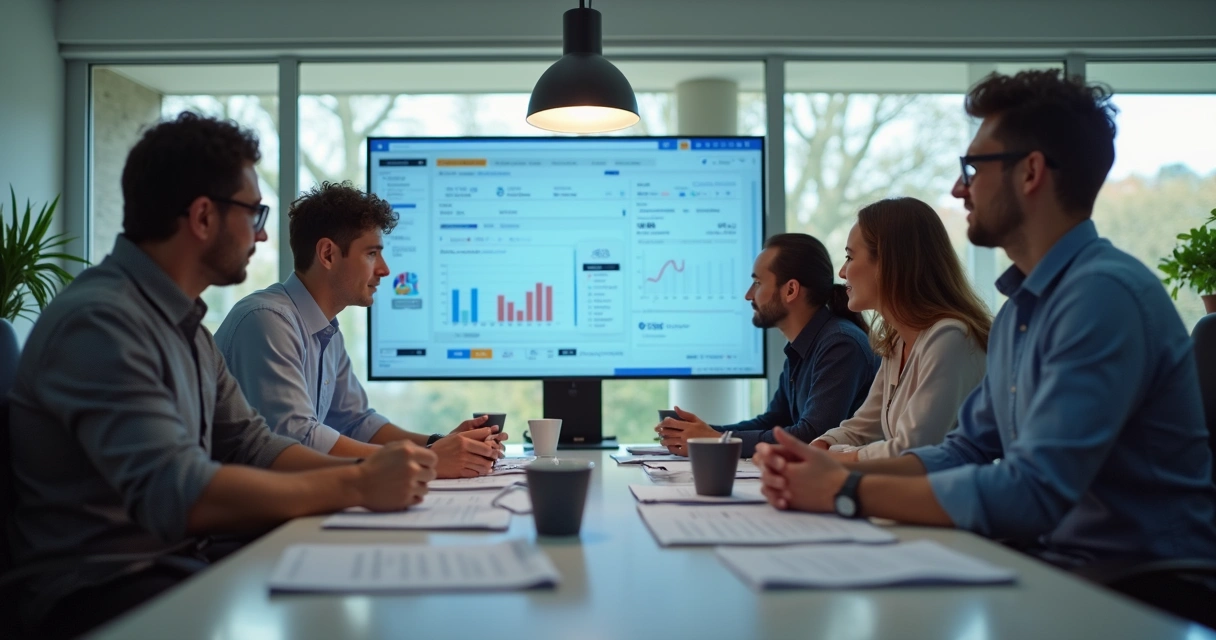 Equipe de e-commerce reunida em treinamento analisando dados de fraude 